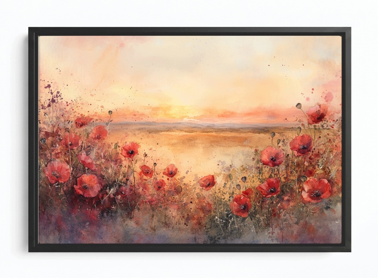 Obraz Rám Americká Krajina Pole Louka Květiny Maki Pohled 60x40