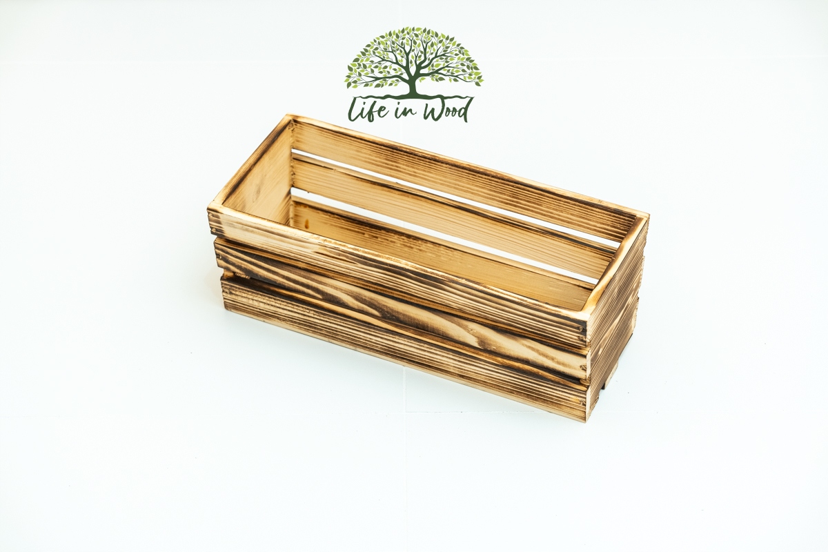 Skrzynka drewniana balkonowa na kwiaty zioła rośliny 50cm opalona Materiał drewno