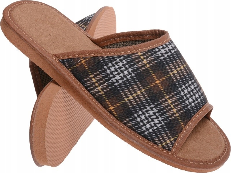 

Pantofle Męskie Polskie Krata Odkryte Palce brąz44