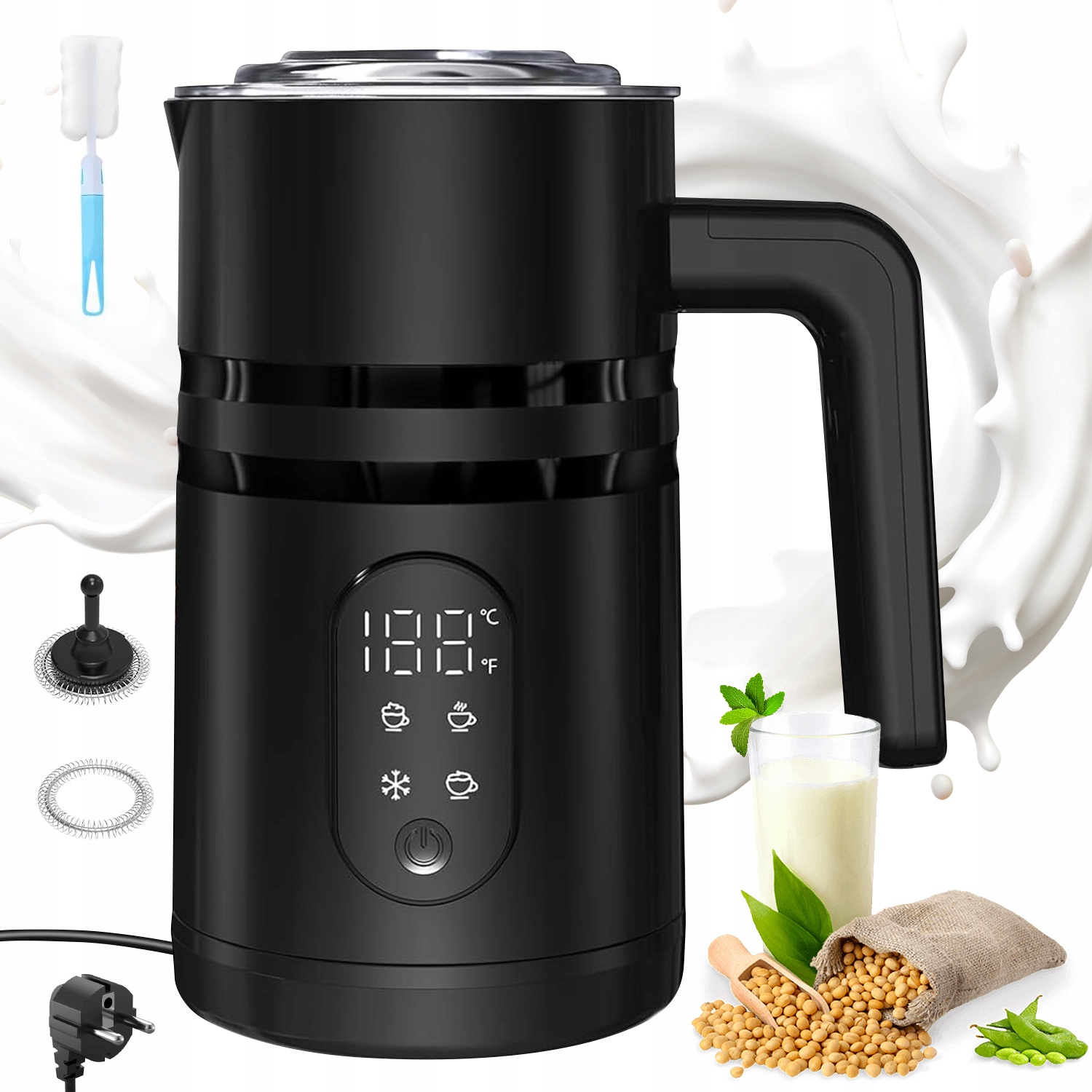 Elektrický napěňovač mléka s ohřívačem 4 režimy napěnění 350 ml