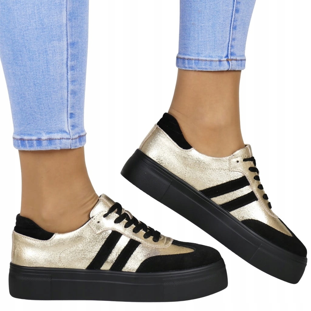 Černé Zlaté Tenisky Dámské Tenisky Z Kůže Na Podrážce 38