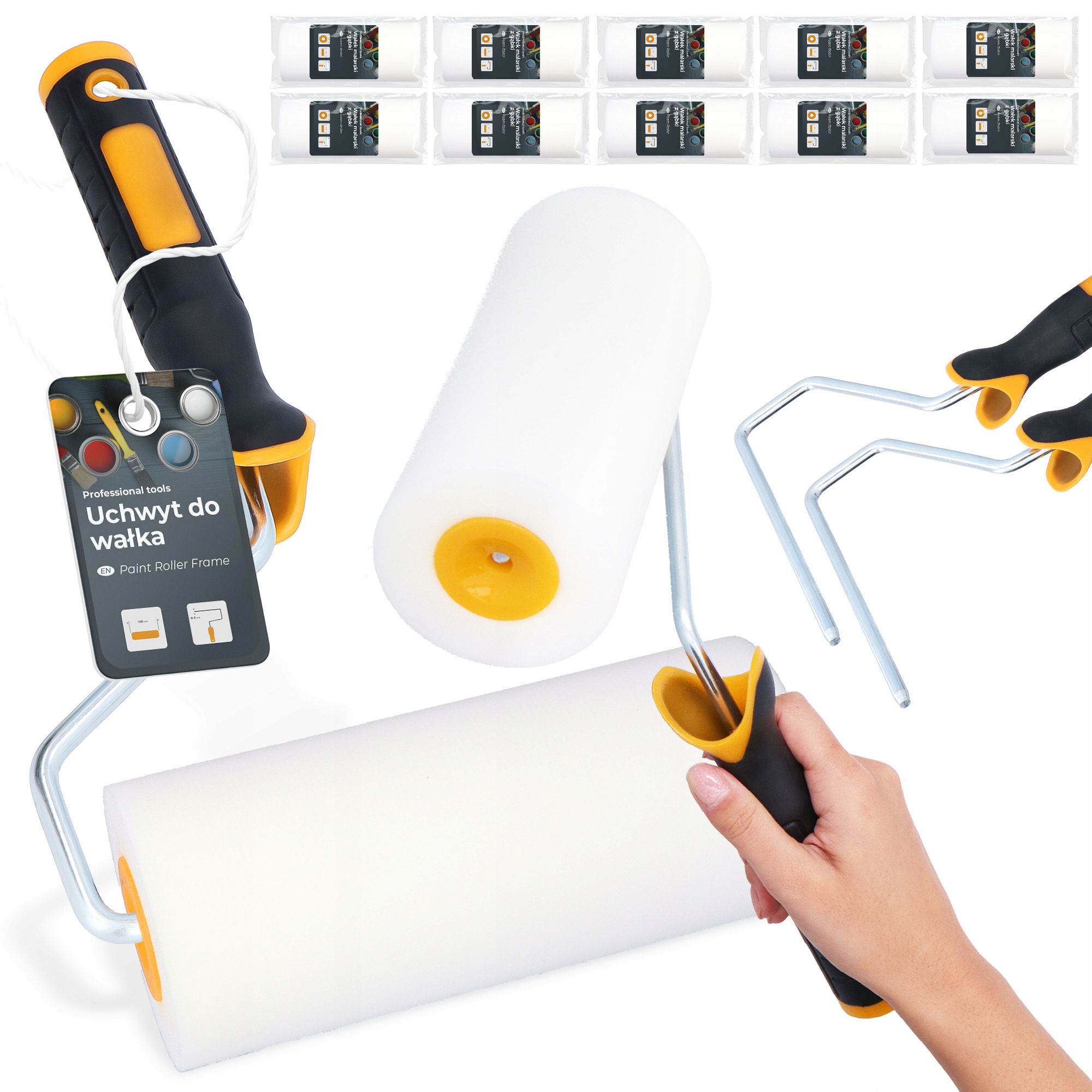 10x Malířský váleček Pěnový Houbový 18 cm Malování nábytku Stropů 2x Rukojeť