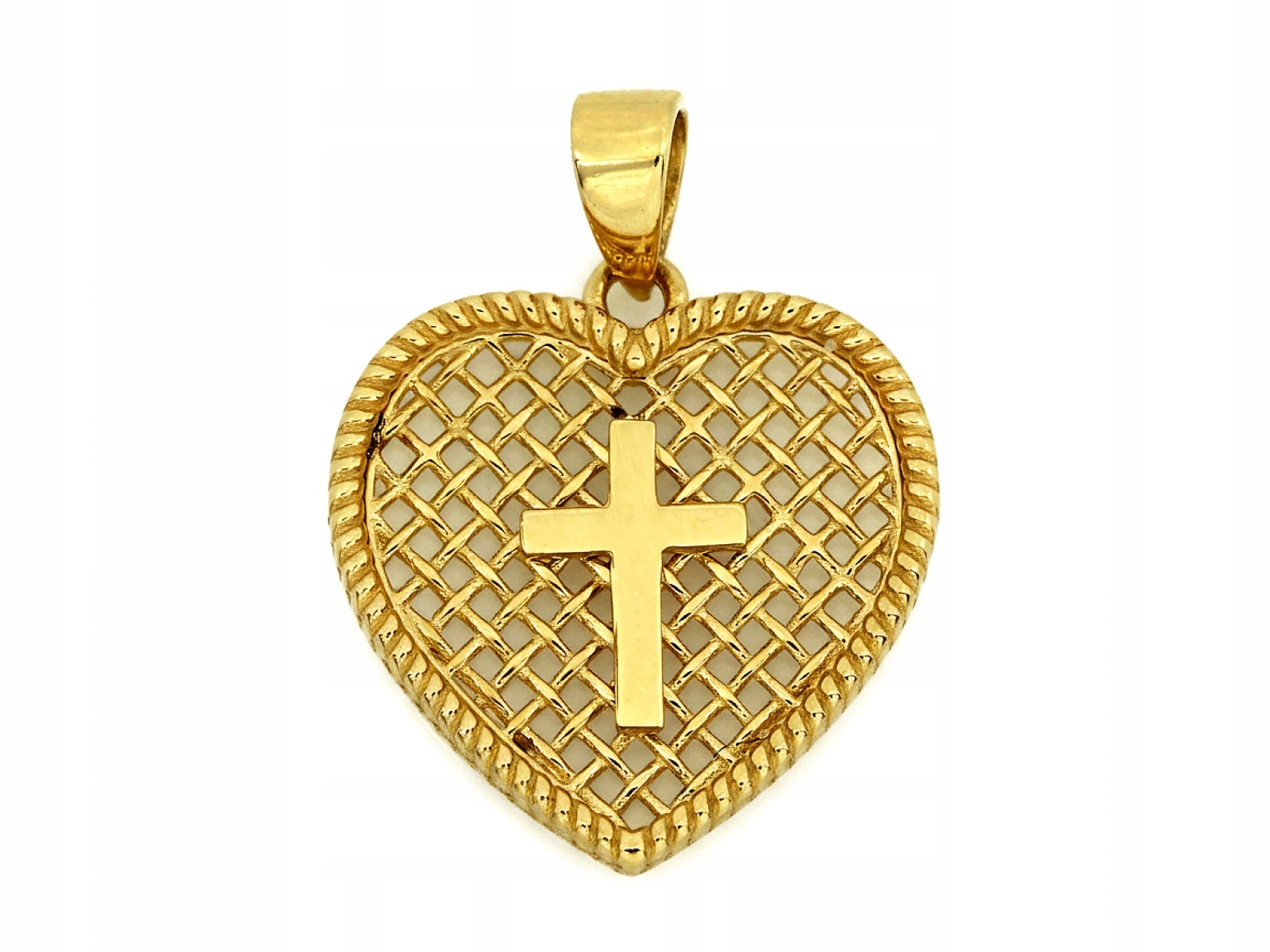 Přívěsek zlatý 585 prolamované Srdce s křížkem Křížek ažur dárek 1.48 g