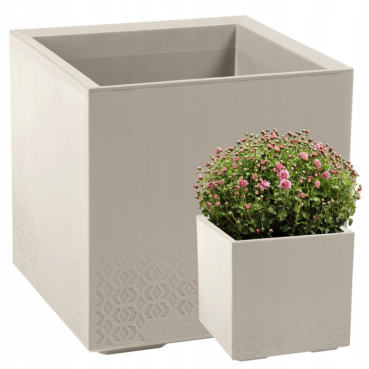 Kwietnik Donica Skrzynia Doniczka Misa Taras Ogród Beżowy 40x40x40cm