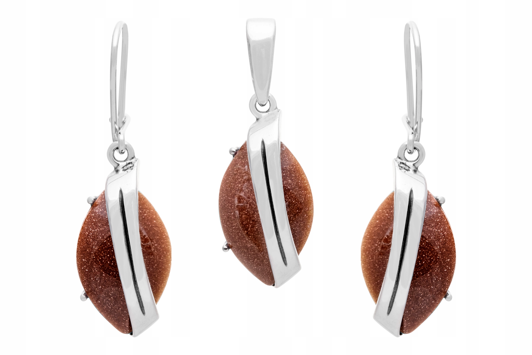 Stříbrný Komplet Náušnice Přívěsek S Pískem Pouště