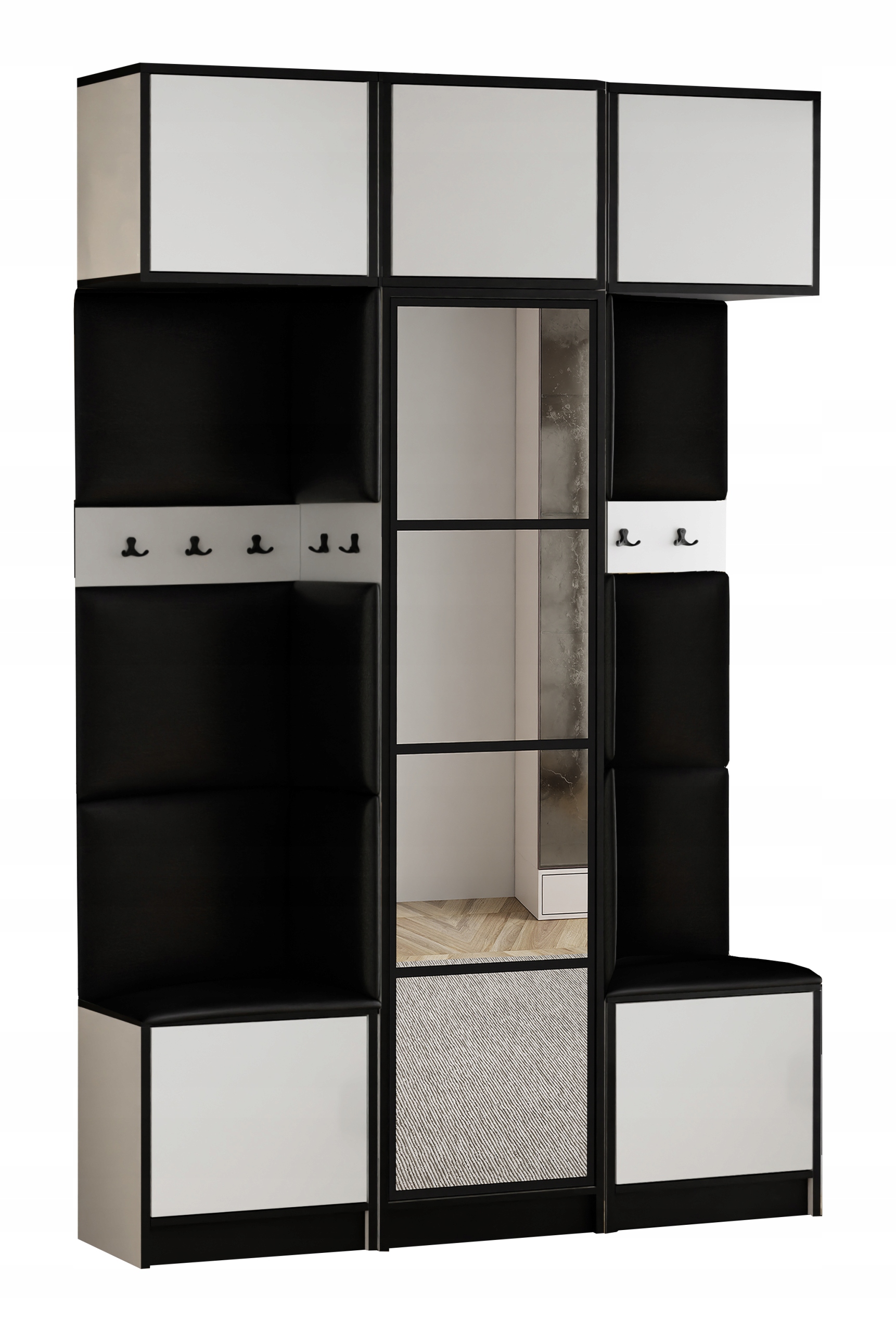 Šatní skříň s nástavcem Costa 16 bílá ekokůže, černý sedák