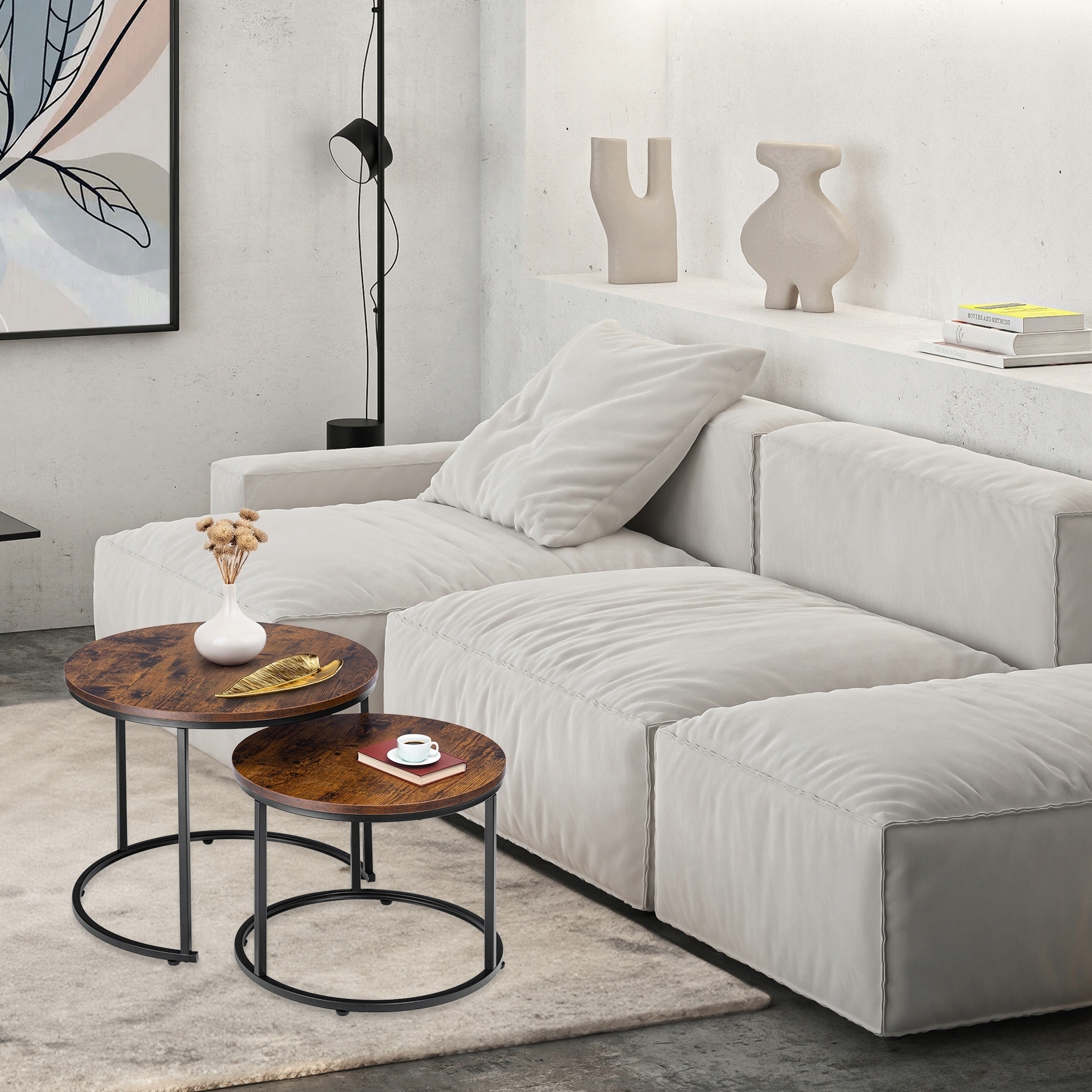 НАБІР ЖУРНАЛЬНИХ СТОЛИКІВ 2 в 1 РОЗСУВНИЙ КРУГЛИЙ ДЛЯ ВІТАЛЬНІ ЛОФТ СІЛЬСЬКИЙ ЖУРНАЛЬНИЙ СТОЛИК В ОРІГІНАЛЬНІЙ УПАКОВЦІ