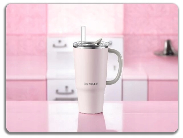 BUYDEEM Kubek termiczny ze słomką 700 ml, DS57, Pink — 3