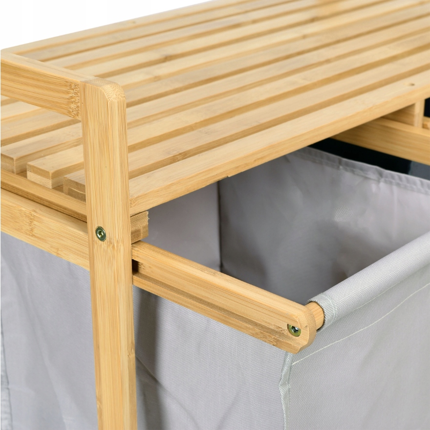 KOSZ NA PRANIE BAMBUSOWY PODWÓJNY 80L REGAŁ LOFT Premium KOSZ WOLNOSTOJĄCY Marka bez marki