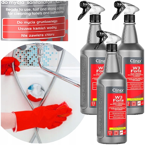 Levně Clinex W3 Forte Čistič Koupelen Silný Účinný Rez Kámen 3 ks