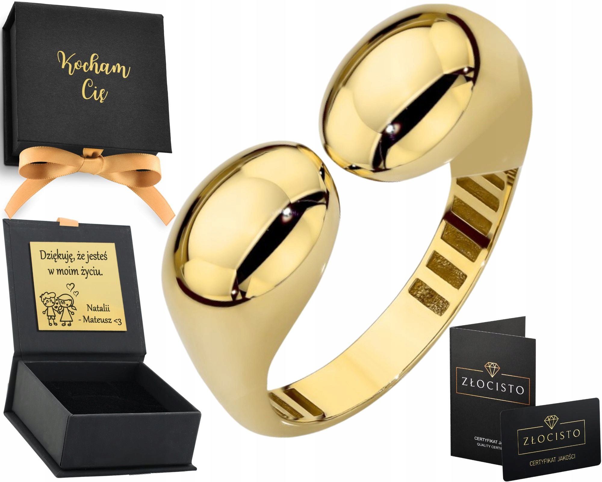 Moderní prsten s hladkými kuličkami Zlato 585 Gravírování 14 K Dárek