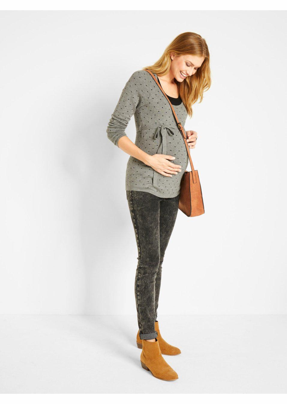 W GROSZKI Z PASKIEM 52/54 3B6H08 BONPRIX SWETER CIĄŻOWY SZARY Marka Bonprix