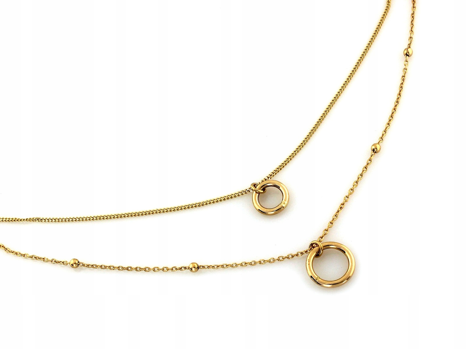 Zlatý náhrdelník 585, dvojitý řetízek s kuličkami, kroužky 45 cm, 4.08 g