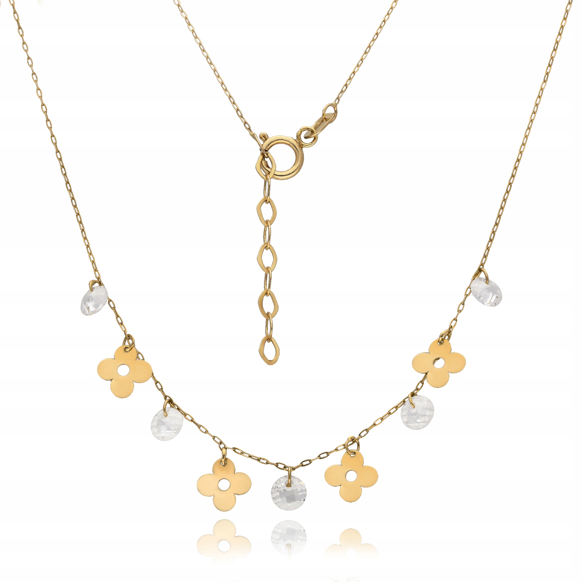 Zlatý Jemný Náhrdelník S Zirkony Flowers 585