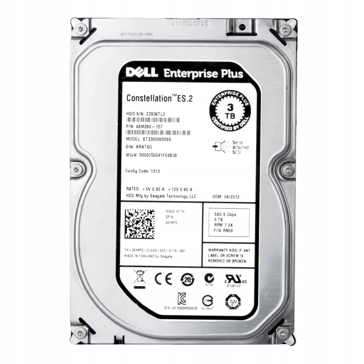 Dell 06H6FG 3TB 7.2K 64MB SAS-2 3.5" Hdd (Pevný disk) ST33000650SS