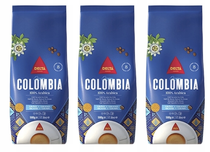 Levně 3 x Káva 100% Arabica zrnková, tradičně pražená Colombia 1 kg Delta