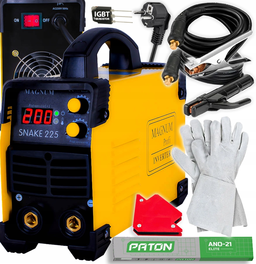 Spawarka Inwertorowa Snake 225 Magnum 200A Elektrodowa Mma Elektrody Paton