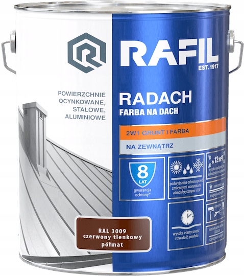 RAFIL RADACH FARBA NA DACH CZERWONY TLENKOWY PÓŁMAT RAL3009 10L