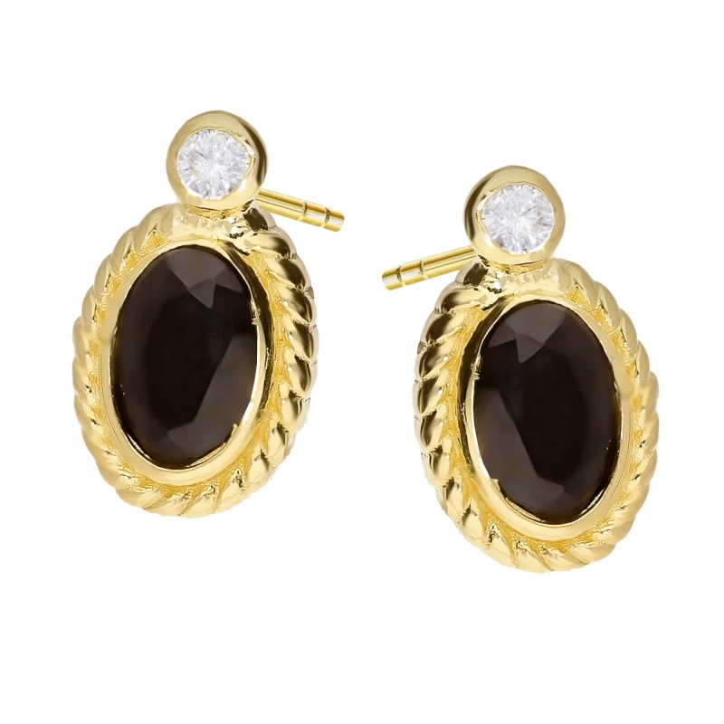 zlaté náušnice pro ženu 585 elegantní oválné s černými zirkony 1.82