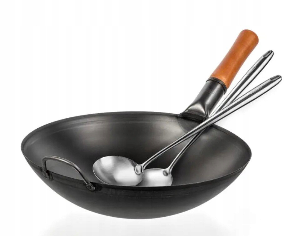 Yosukata Sada Wok 36 cm Uhlíková oceľ Lopatka Lyžica Plyn Stir Fry Bbq