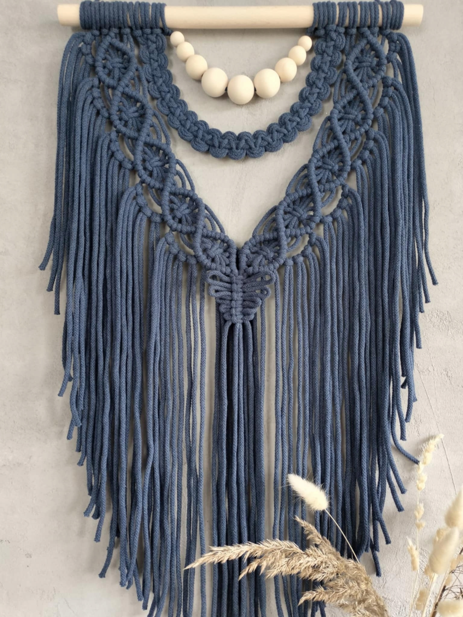 Makramé 40x70 Tmavě Modrá na zeď Boho Scandi Wabi Sabi Moderní