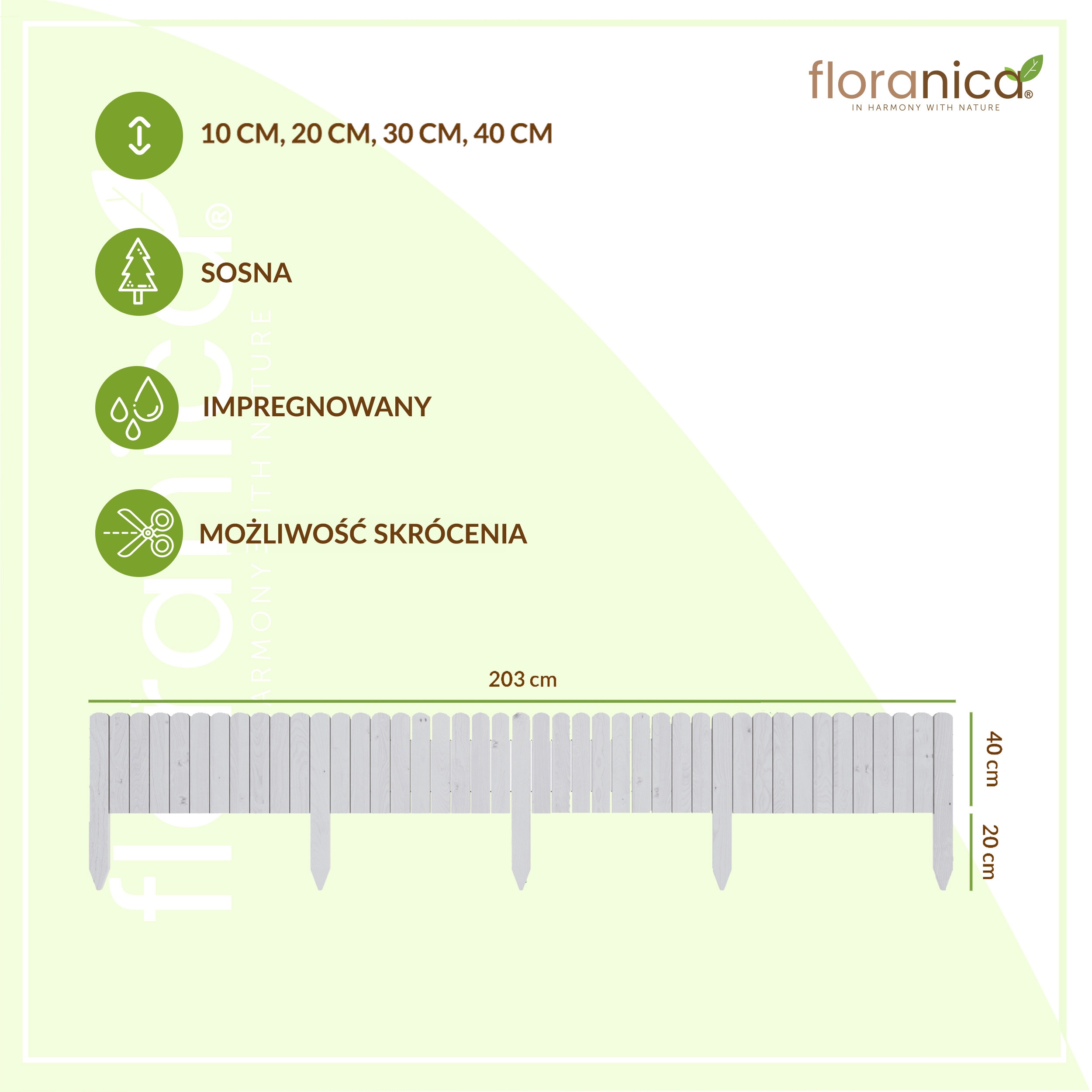 Rollborder 40x203cm płot drewniany biały Stan opakowania oryginalne