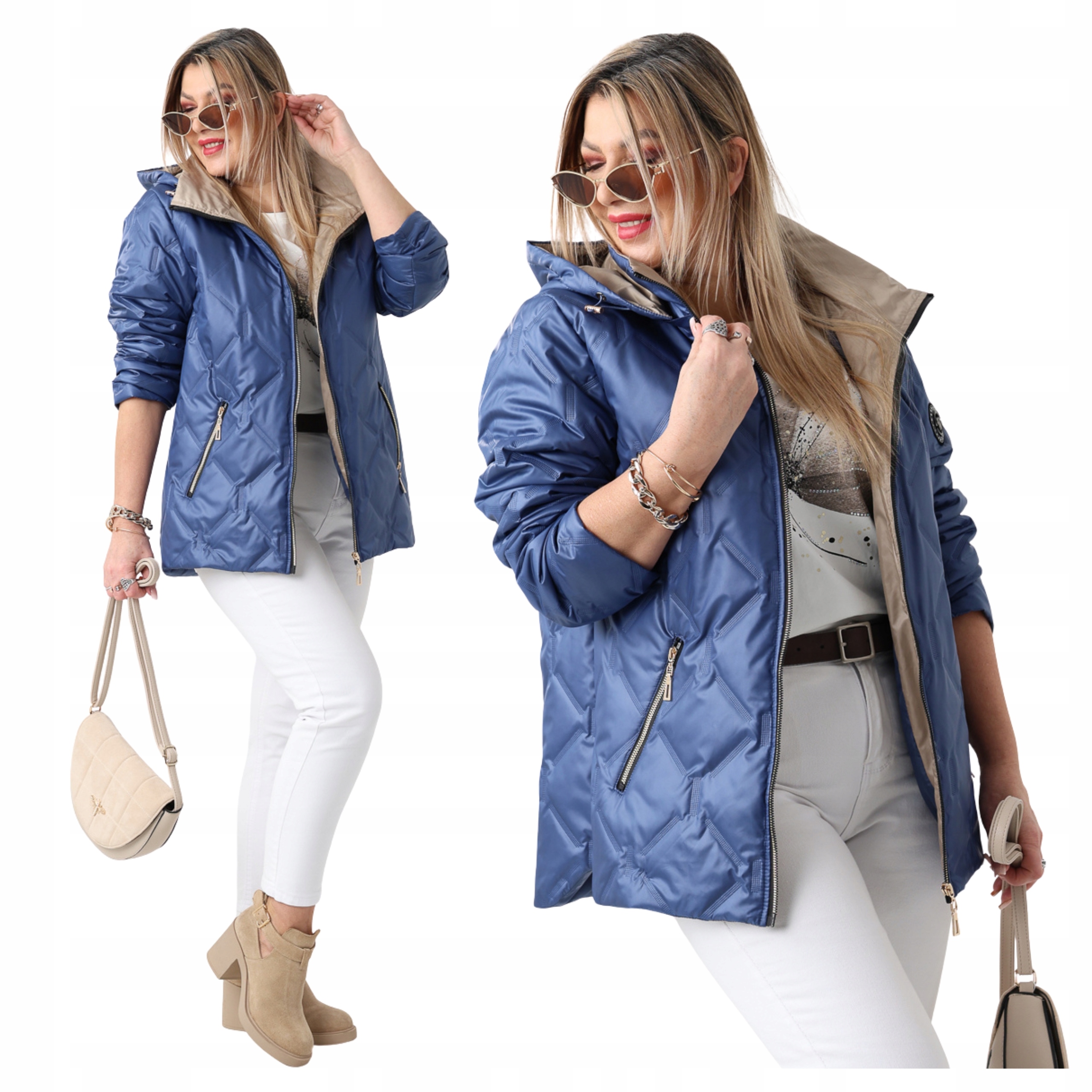 PIKOWANA KURTKA DAMSKA DUŻE Z KAPTUREM NA ZAMEK PRZEJŚCIOWA