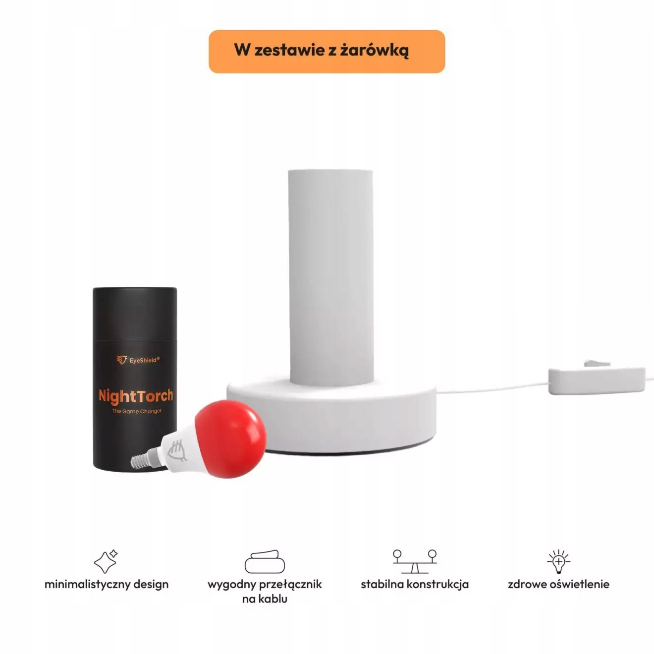 Eyeshield Zestaw lampy stojącej Nova White z żarówką Led NightTorch