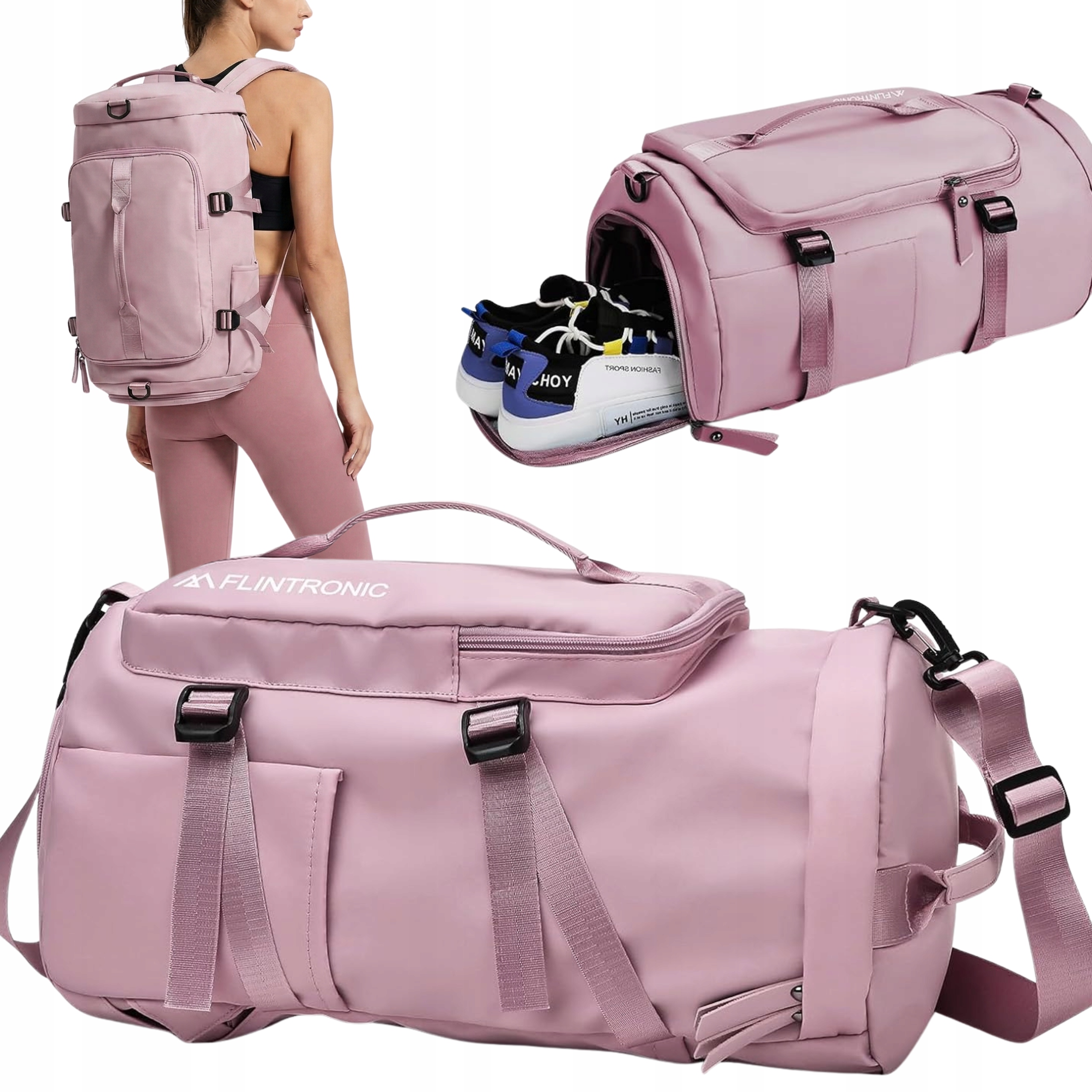 Torba Sportowa Damska Na Siłownie Treningowa Na Ramie Zmiana Plecak Różowa