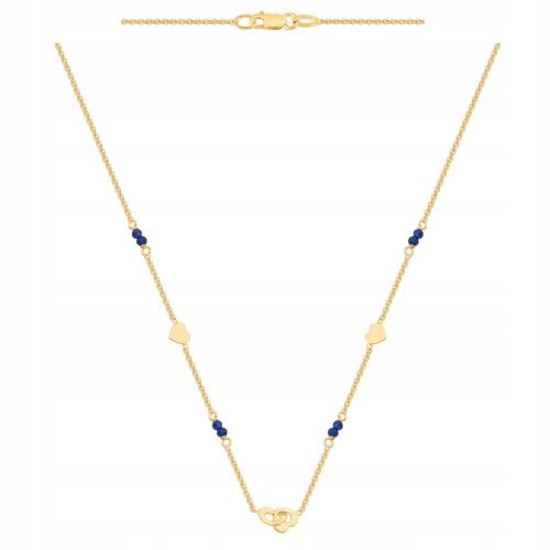 Ankrový zlatý náhrdelník 585 zdobený plechovými srdíčky a kameny