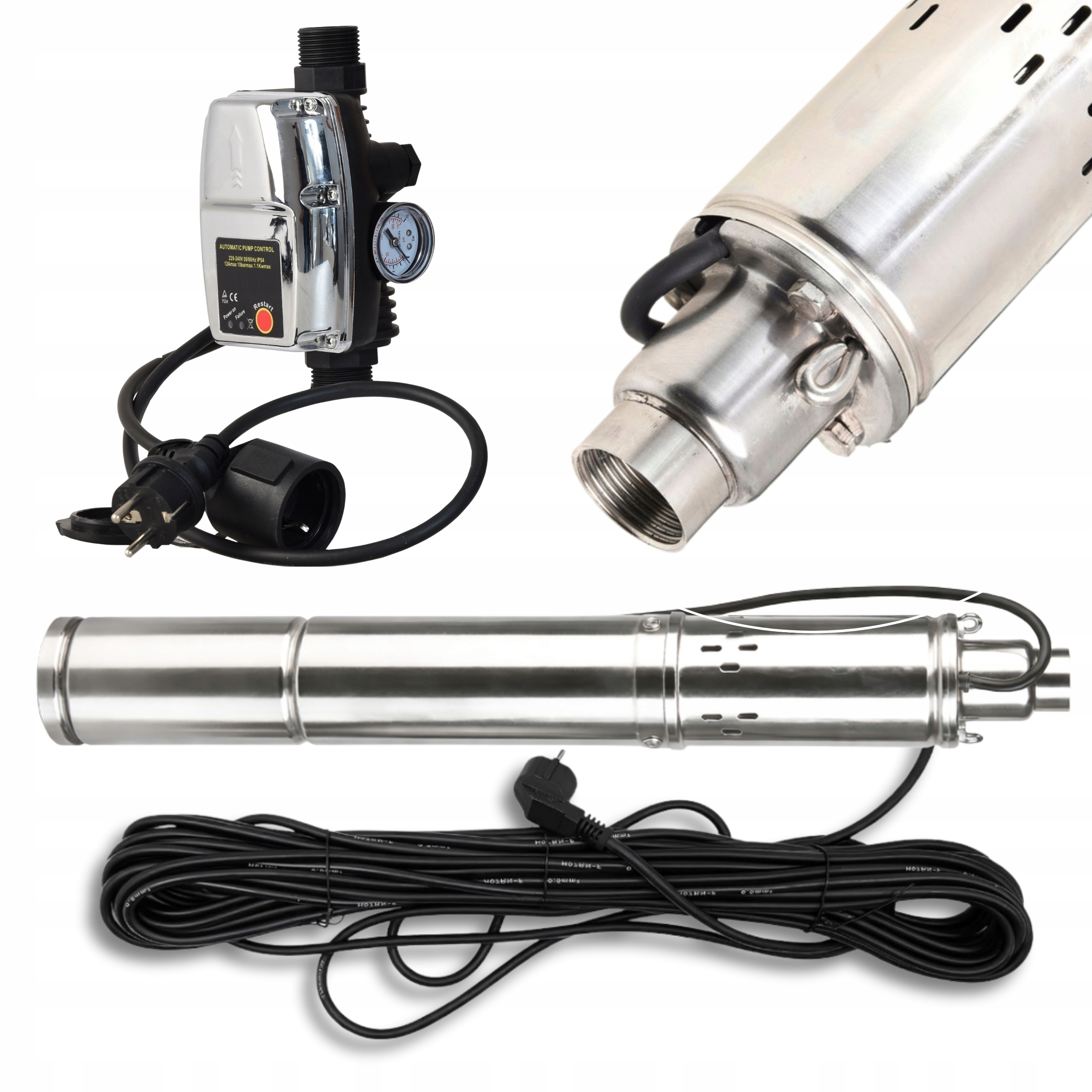 Ponorné Čerpadlo 3" Deep 1800 L/h 250 W Pro Studnu Vody Regulátor Csk Sada