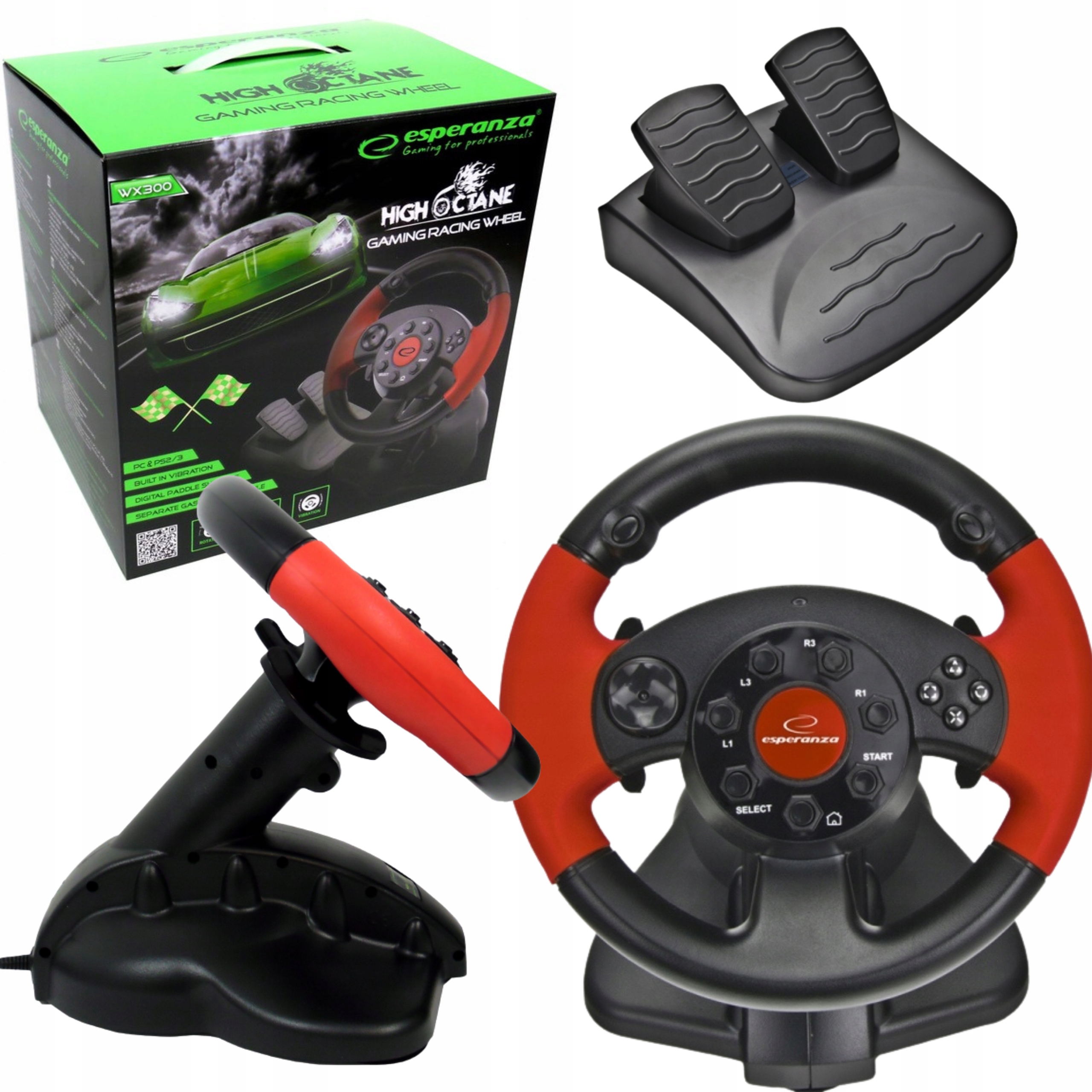 

Kierownica Do Gier Z Pedałami Pc PS2 PS3 Wibracje