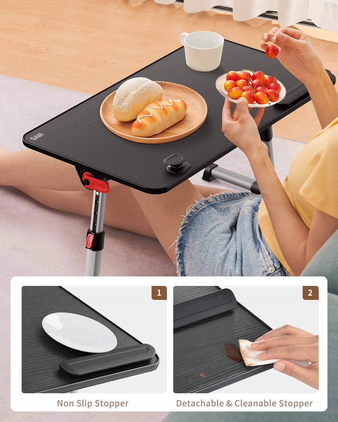 SAIJI Składany Regulowany Stolik Podstawka Pod Laptopa 16x33cm Czarny — miniatura 2