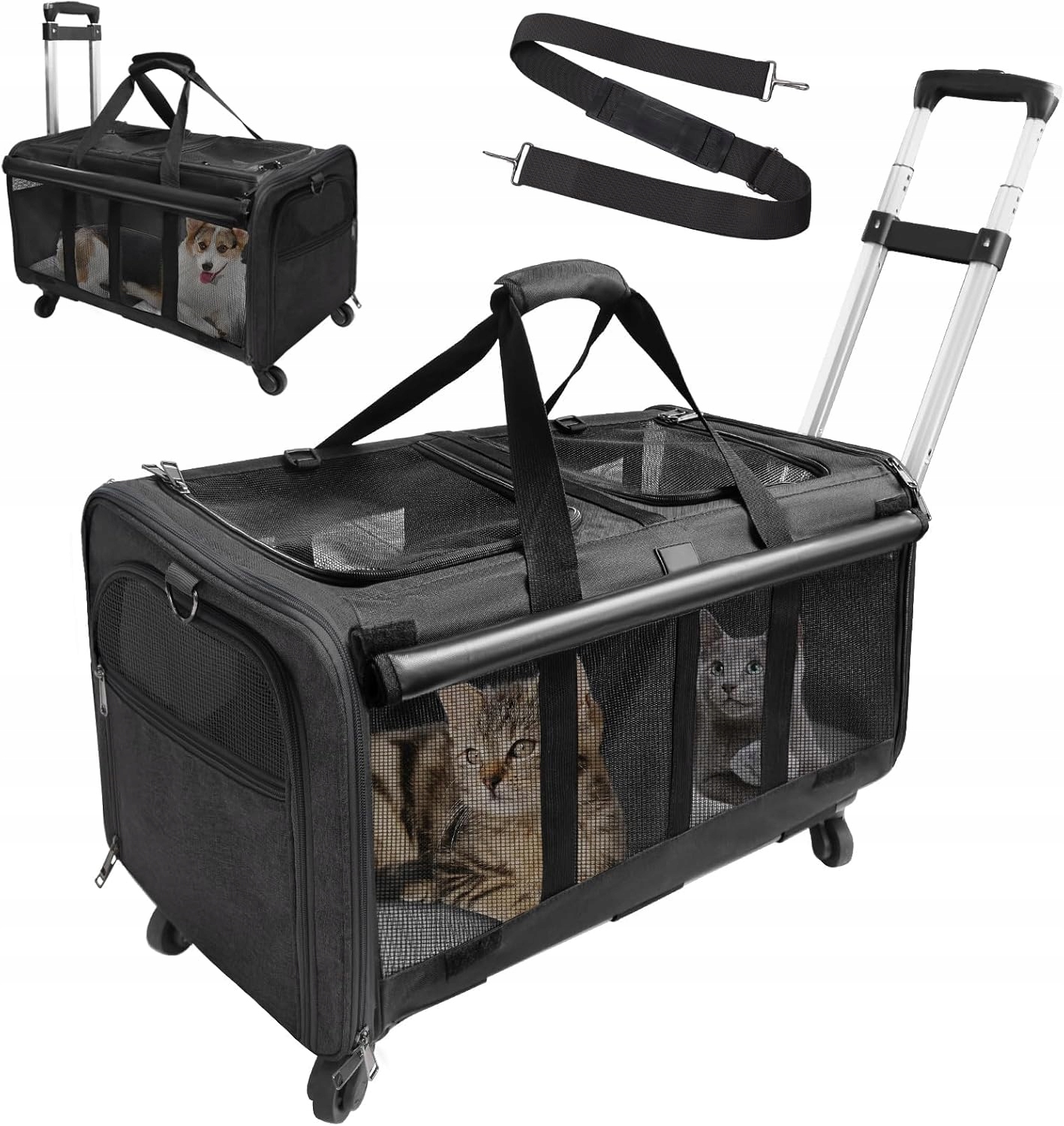 Torba transportowa dla kota psa na kółkach Wózek dla zwierząt do 15,9 kg