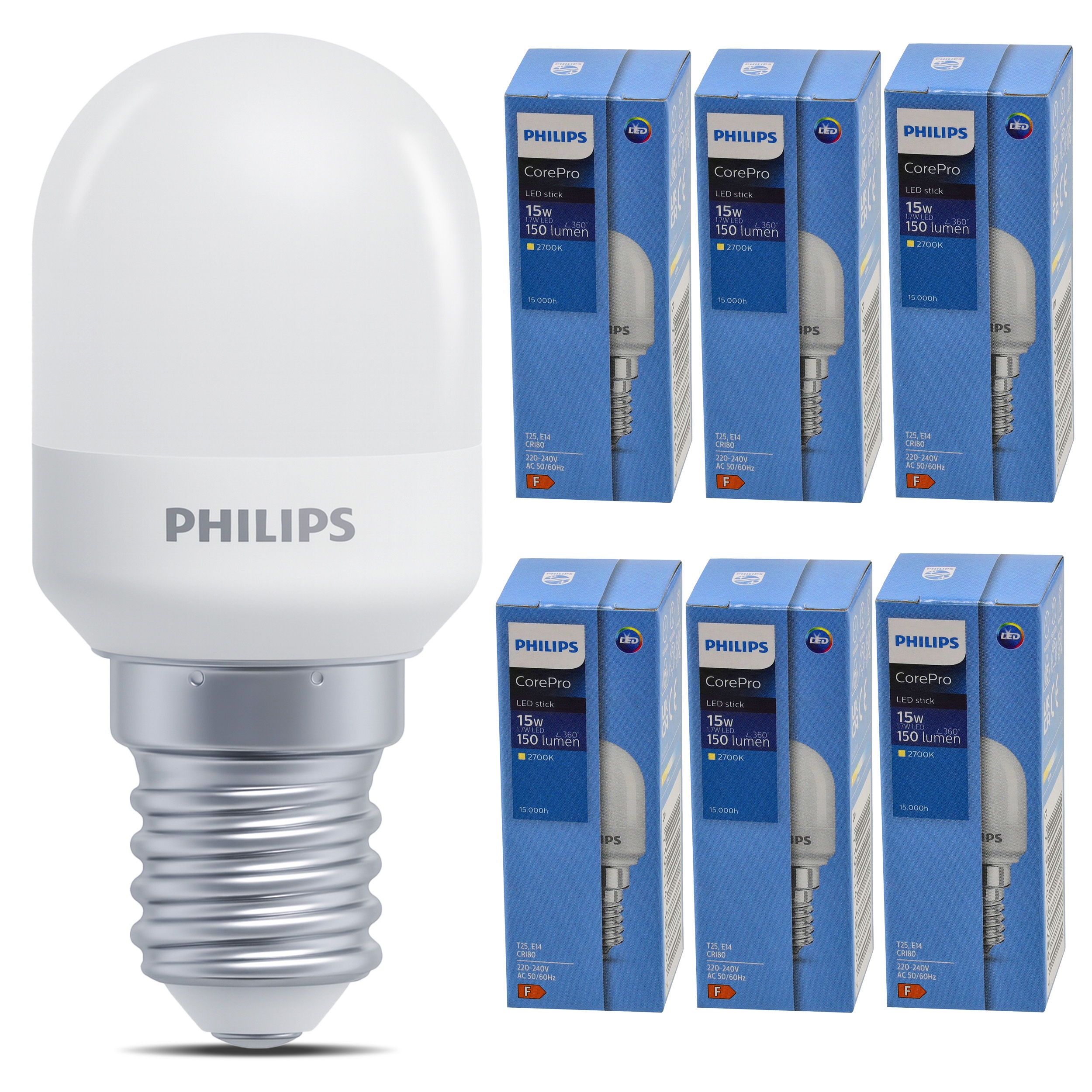 Led žárovka E14 1,7W 15W 150lm T25 2700K teplá pro žárovky chladničky s domácími spotřebiči 6x