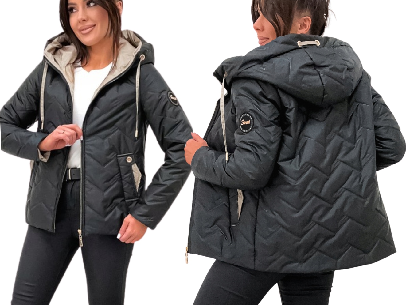 Dámská Jarní Přechodová Bunda Lehká Prošívaná s kapucí Černá 36 S