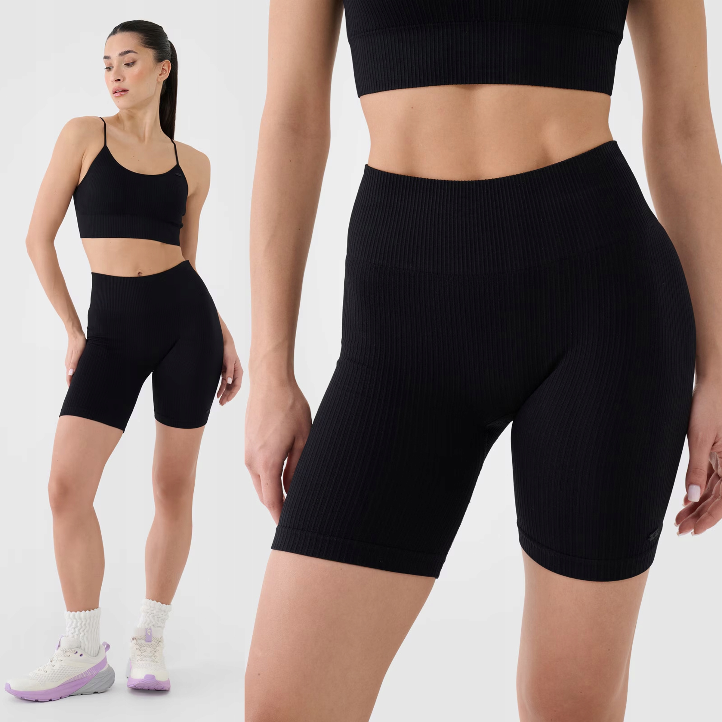 Kolarki Damskie 4F Sportowe Legginsy Spodenki Krótkie Treningowe Czarne M/L