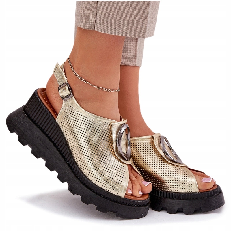 Sandály Přírodní Kůže Koturn Ozdoba Artiker 56C0109 Zlaté 40