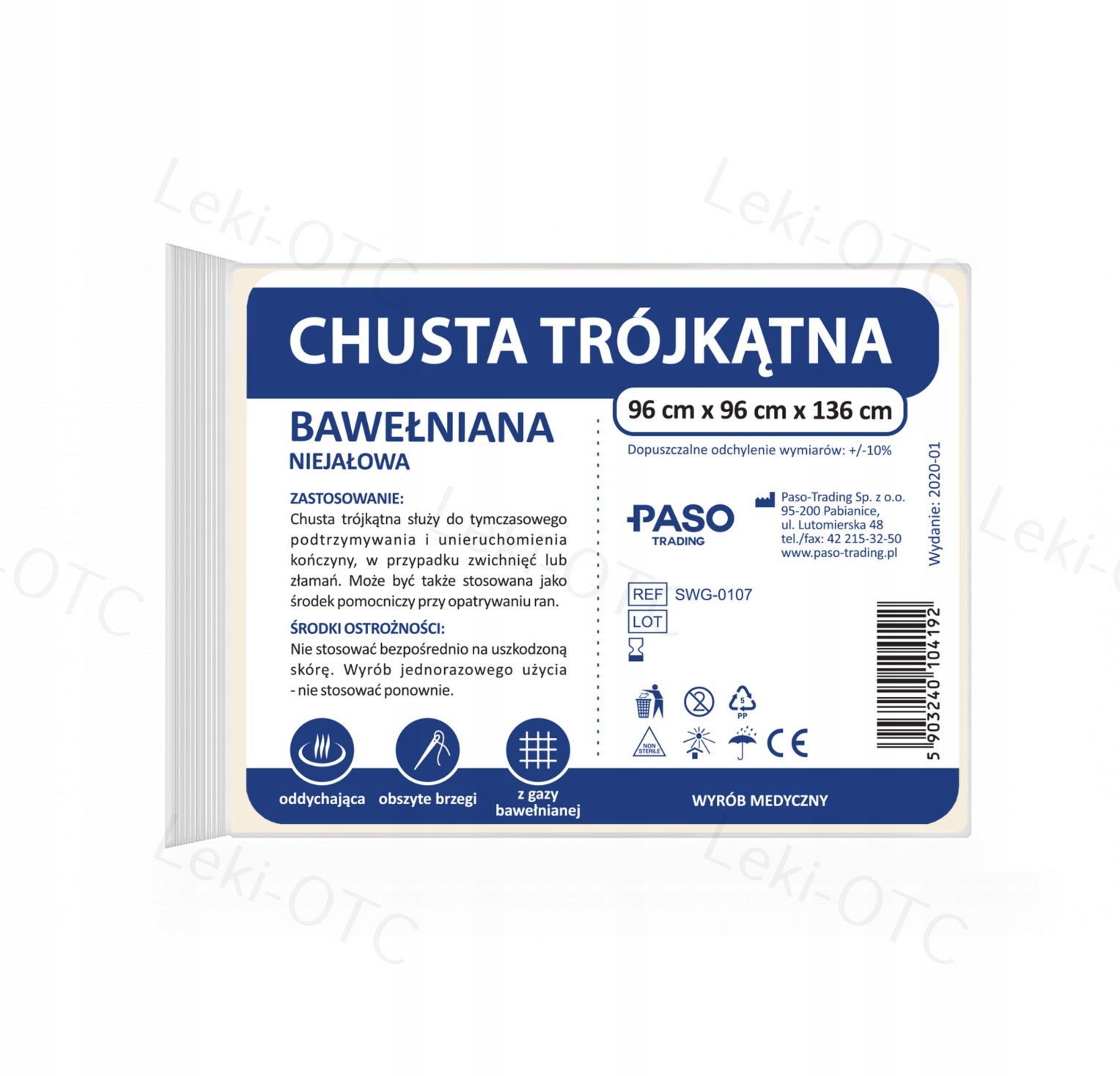 

Paso Chusta Trójkątna Bawełniana , Niejałowa 96x96