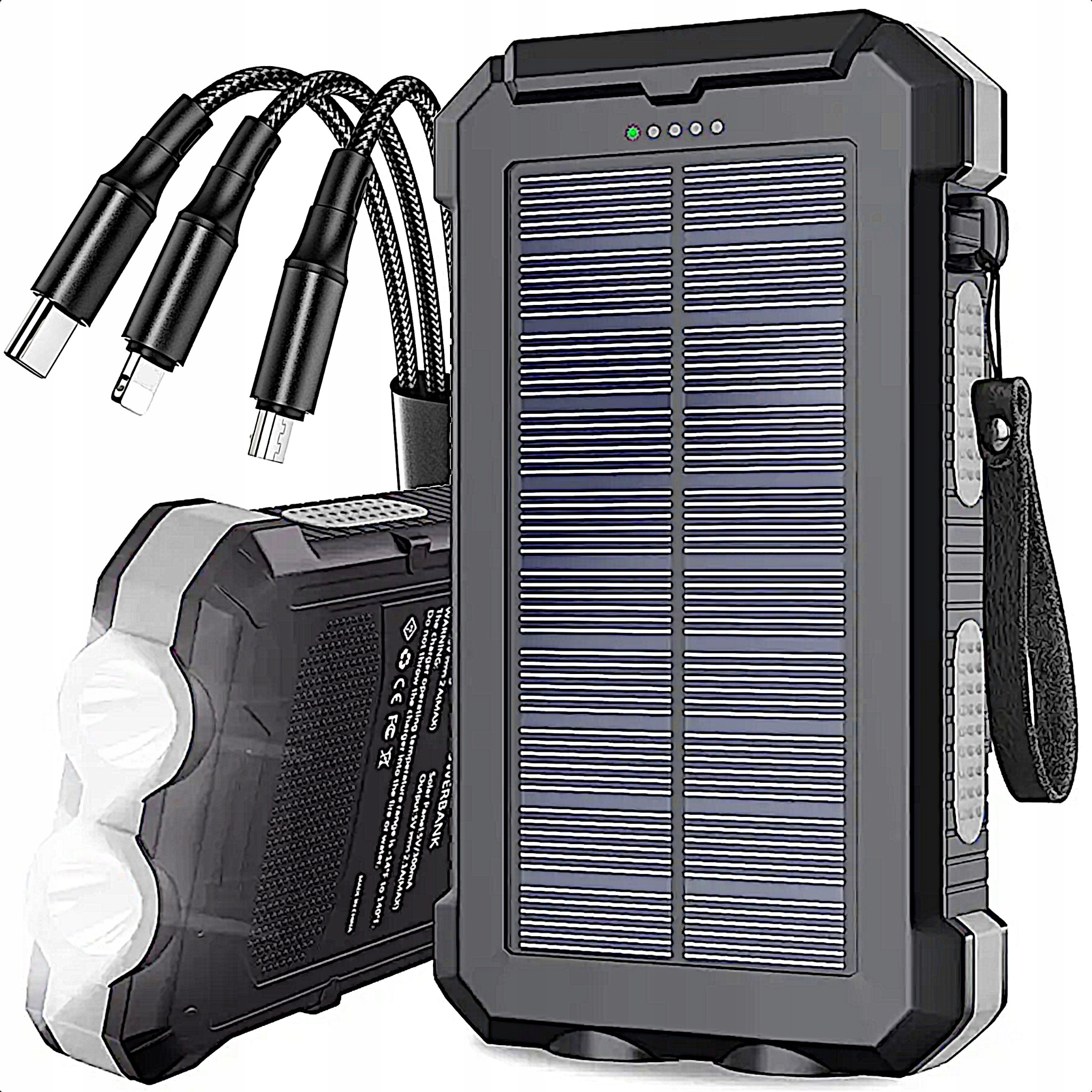 

Pancerny Powerbank Solarny 20000 mAh 2xUSB Kabel