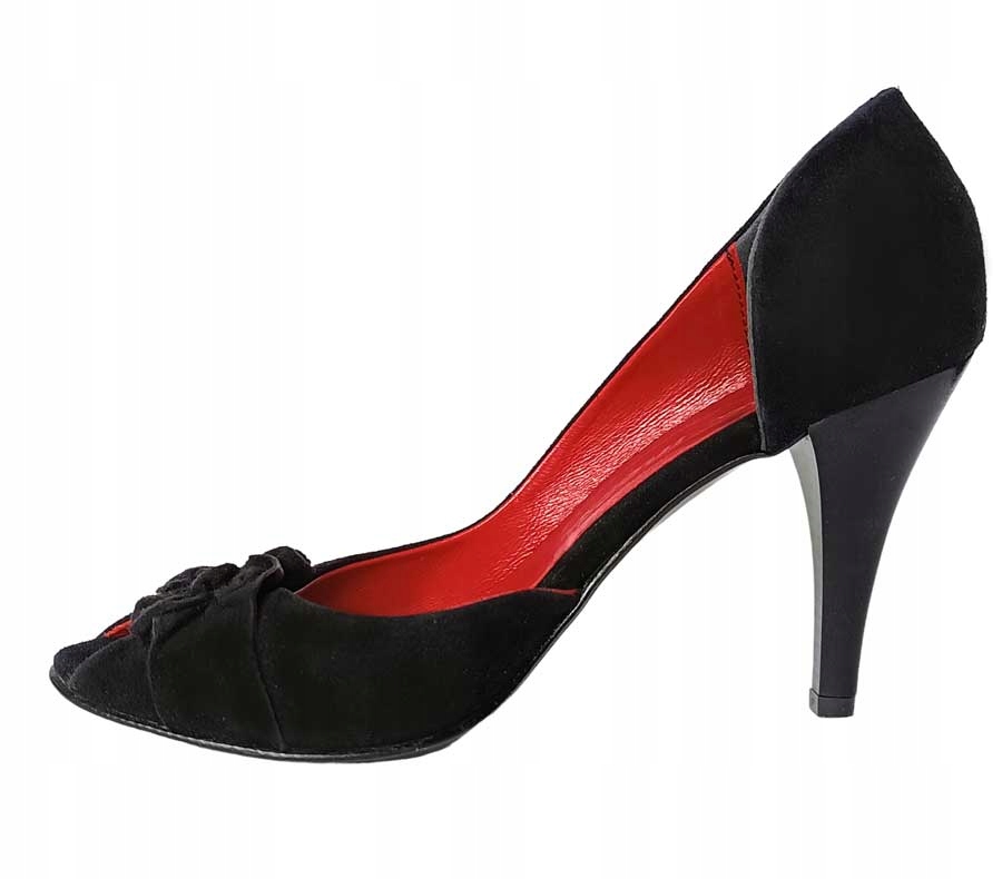 Výprodej! Špendlíky Laura Messi kožené lodičky na podpatku černá kůže 37