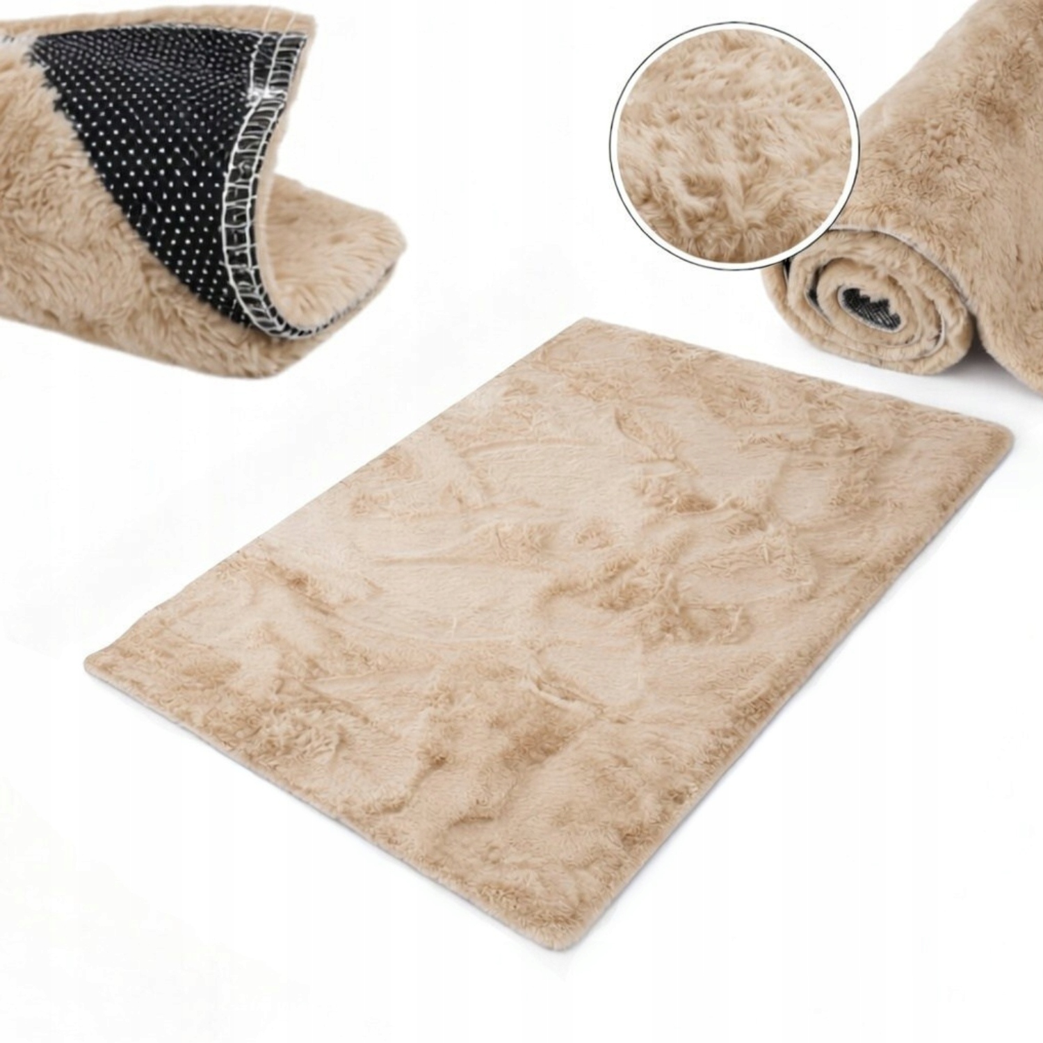 Miękki Dywan Antypoślizgowy sztuczne futro 120x160cm Beżowy