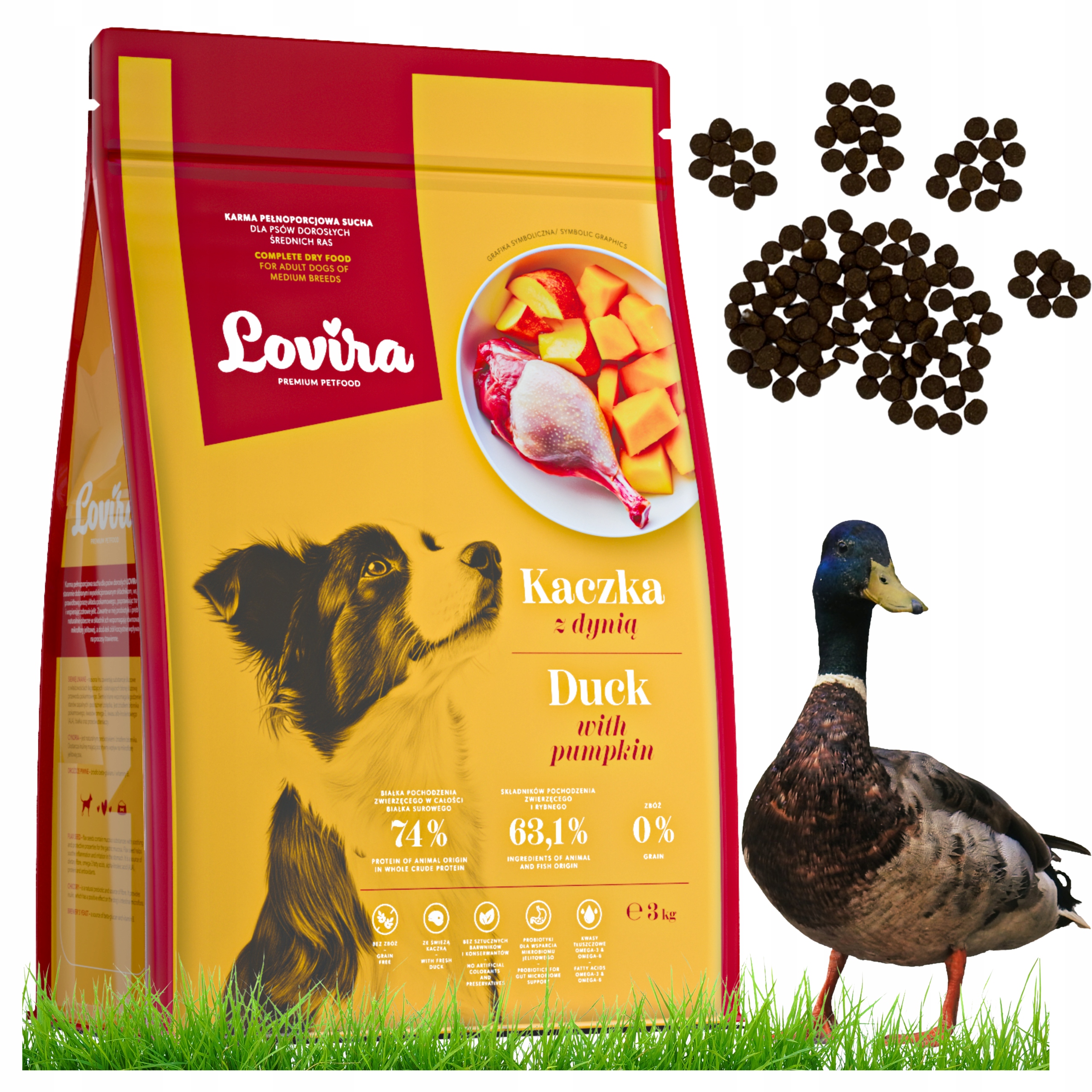 Levně Suché Krmivo pro psa Premium Kachna S Dýní, bez obilovin, bez kuřecího masa, Vitamíny