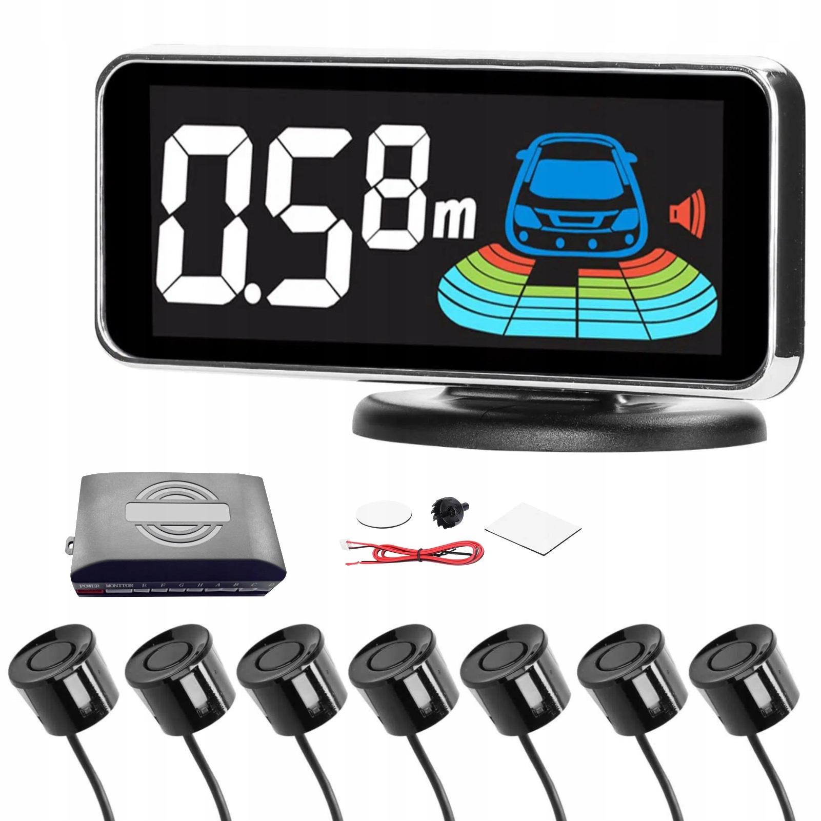 Asistent parkování, sada senzorů couvání, černá s 8x displejem