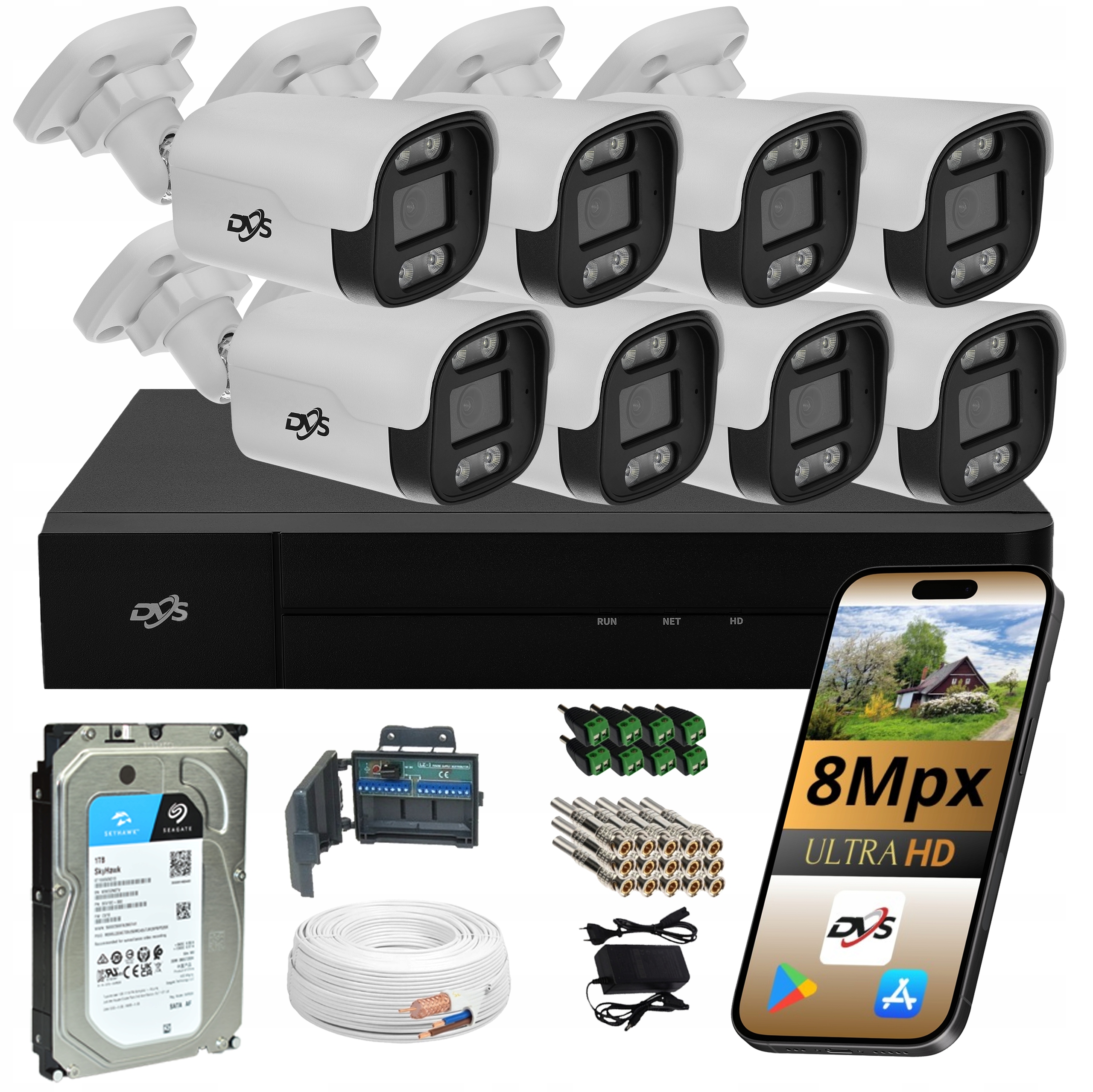 Kompletný Monitorovací Set 8 Kamier 8MPX 4K Tubusové Vonkajšie Ir Led Disky