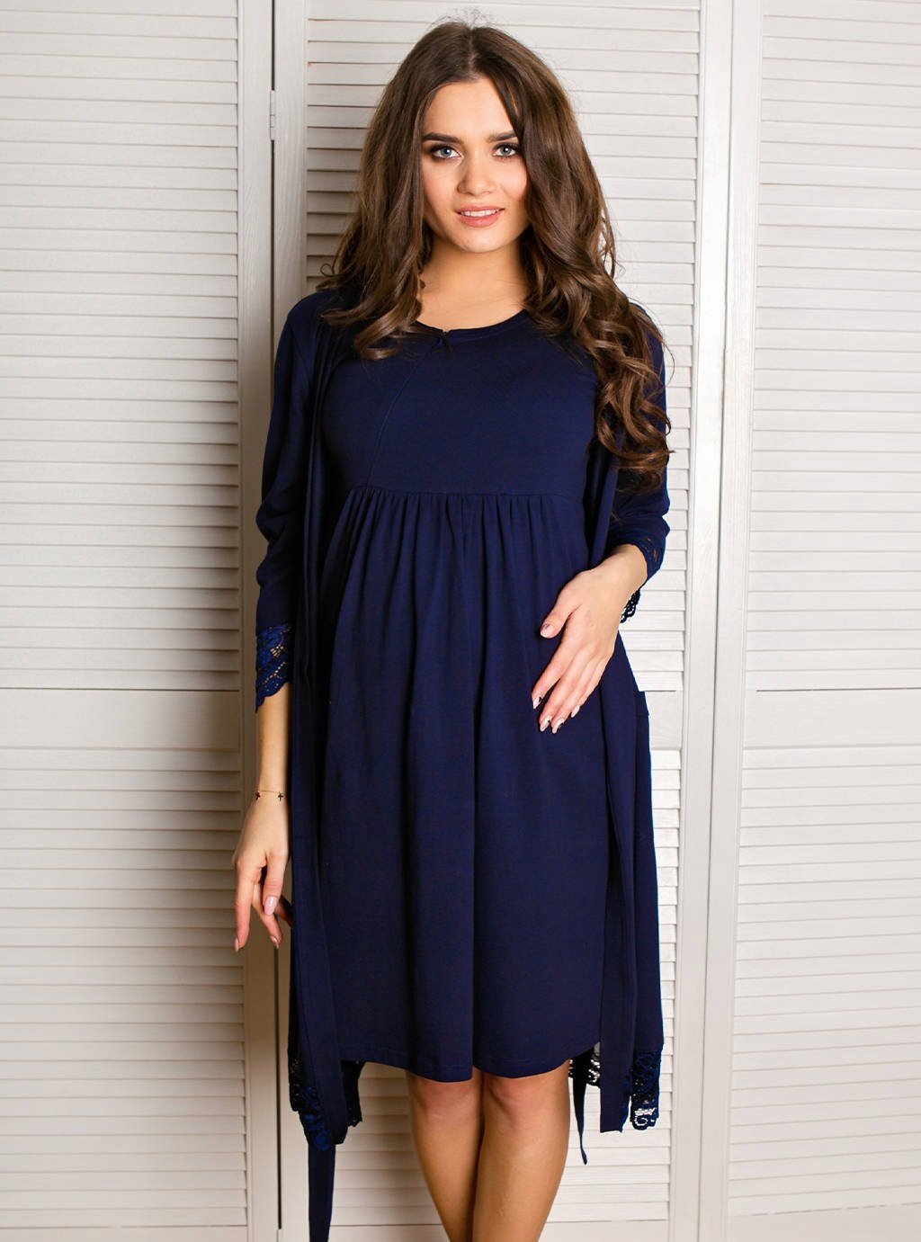 SZLAFROK DAMSKI CIĄŻOWY BAWEŁNIANY PODOMKA KORONKA M Długość przed kolana