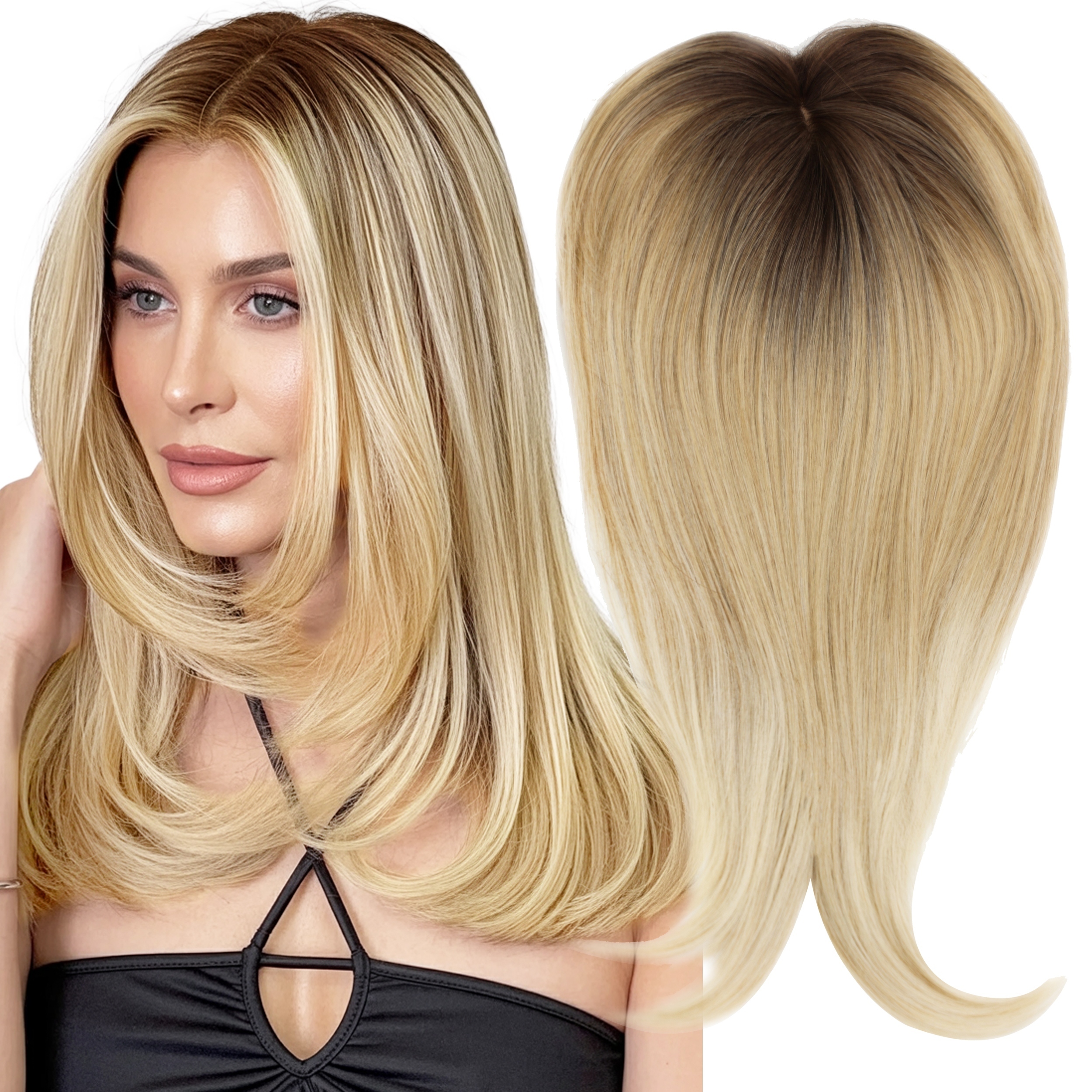 Topper Tupet Pełne Uzupełnienie Włosów Syntetyczne Clip In Blond 50cm