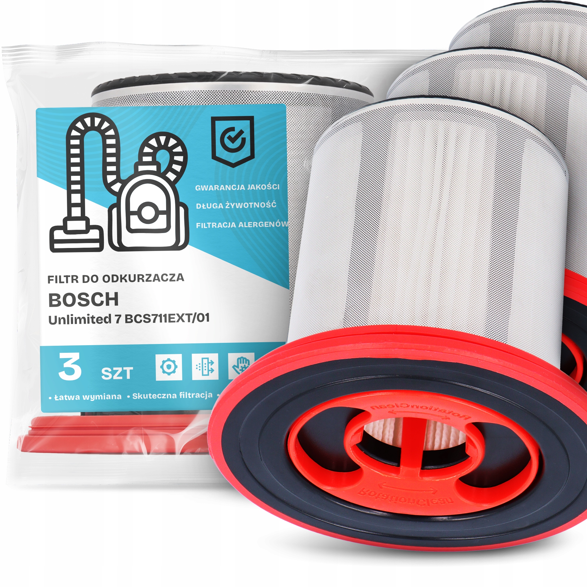 3x Vzduchový Filtr pro Vysavač Bosch Unlimited 7 BCS711EXT/01 Hepa Em-w