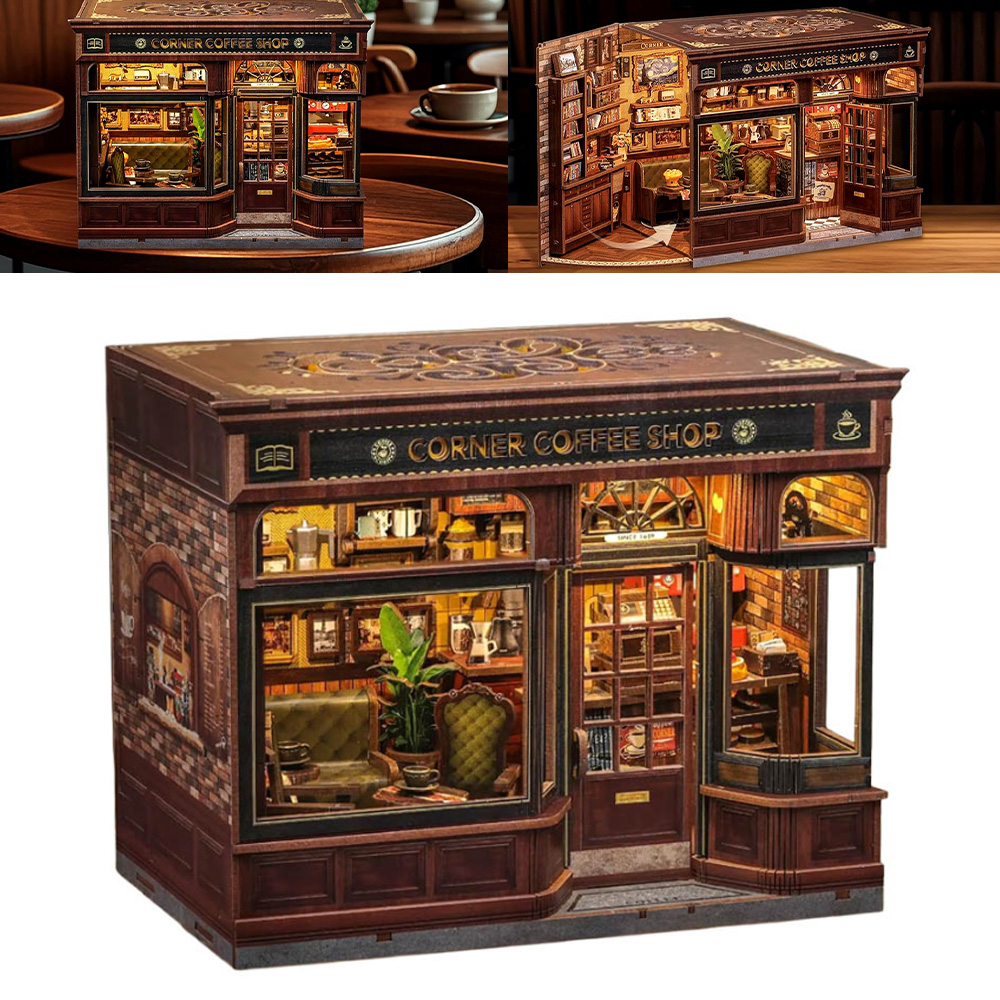 Diy Miniaturowy Domek Book Nook Kawiarnia Drewniane Klocki 3D