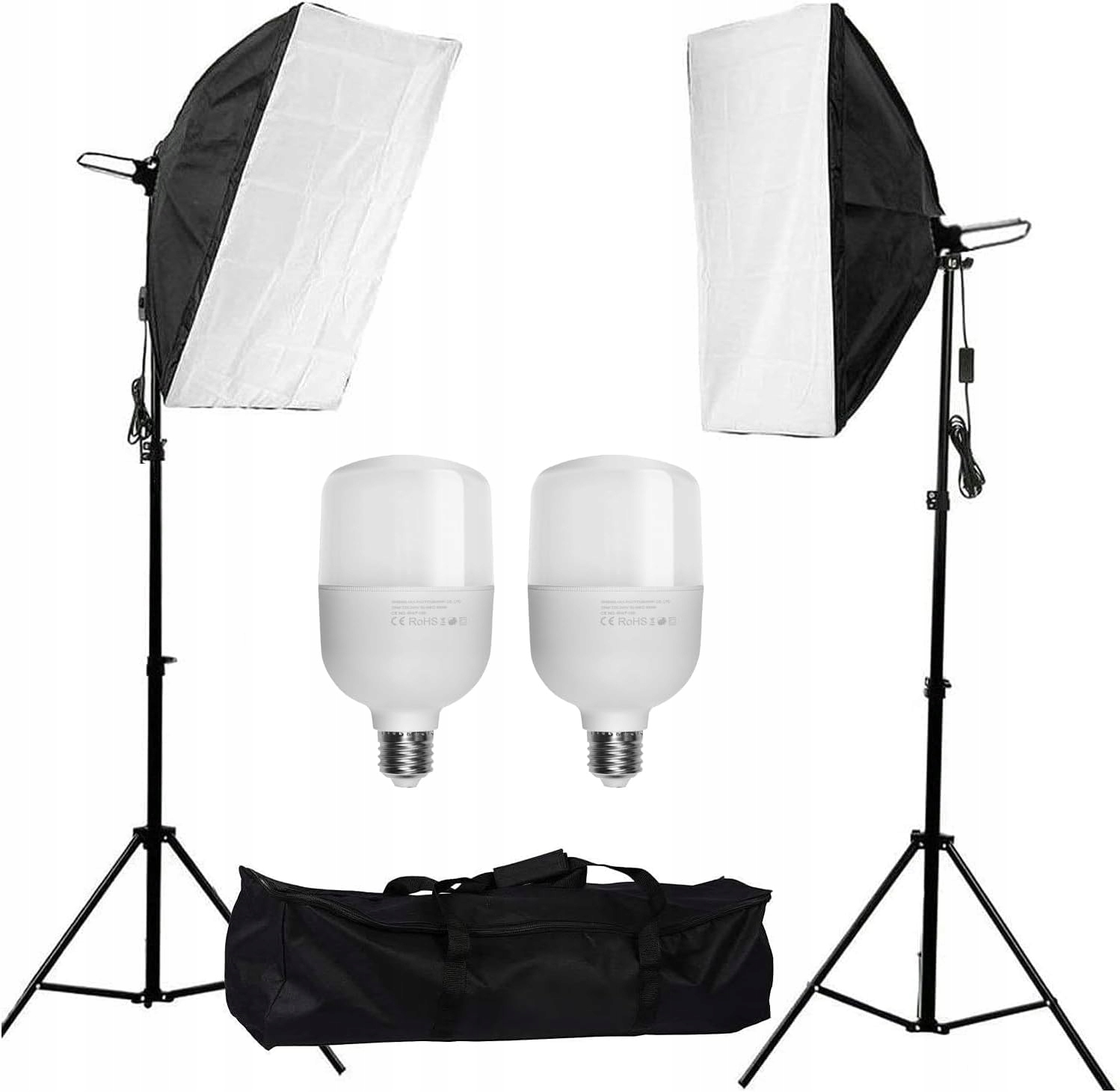 Lampa Do Fotografii Zdjęć SoftBox Statyw 2m Studyjny 50x70 2szt Żarówki